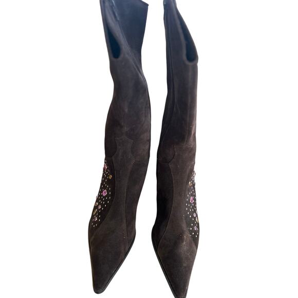 Pazzo Sioux Chocolate Brown Suede Rhinestone Embellished Cowboy Boots - Picture 3 of 12